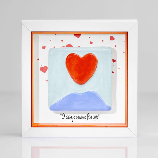 Quadretto in Ceramica Vesuvio Cuore Fondo Azzurro Esplosione Cuori