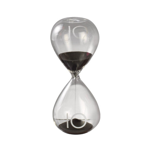 Sablier en verre avec sable noir – Élégance et fonctionnalité Hauteur 15 cm Durée environ 10 minutes 