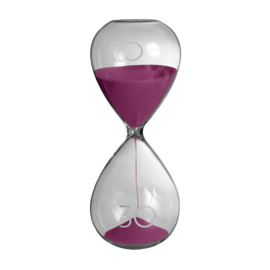 Sablier en verre avec sable fuchsia – Élégance et fonctionnalité Hauteur 19 cm Durée environ 30 minutes 