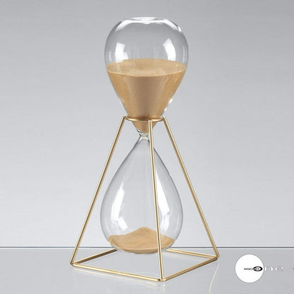 Glass Hourglass with Iron Stand – Gold Sand Color – 30 Minutes Dimensions: 12x12x28 h cm