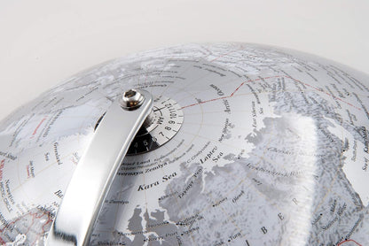 Globe terrestre élégant avec base en acier et sphère en méthacrylate - Diamètre 25 cm, couleur argent