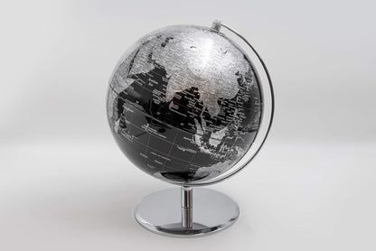 Mappamondo Elegante con Base in Acciaio e Sfera in Metacrilato - Diametro 25 cm Colore Nero
