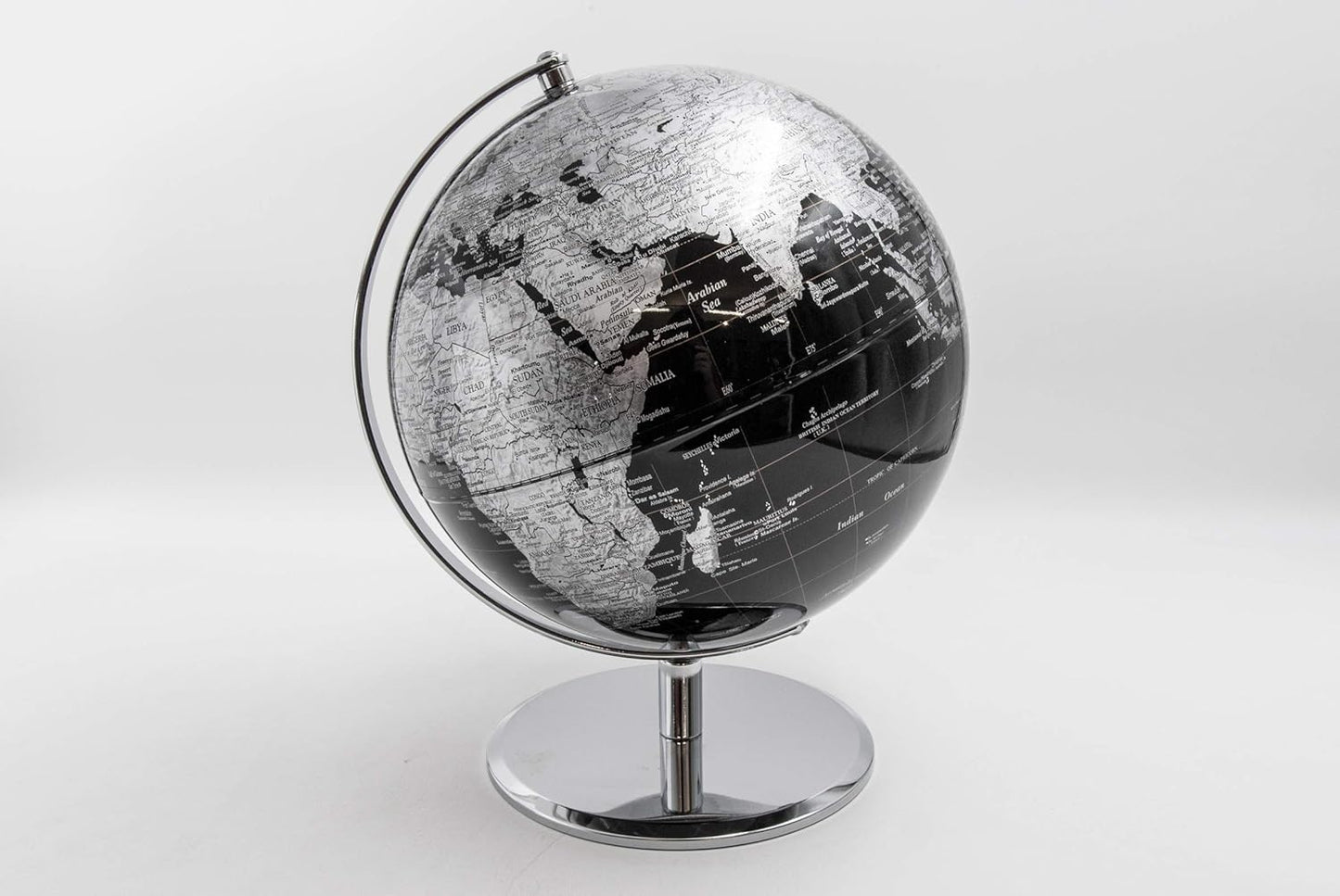 Globe élégant avec base en acier et sphère en méthacrylate - Diamètre 25 cm, couleur noire