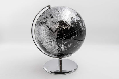Mappamondo Elegante con Base in Acciaio e Sfera in Metacrilato - Diametro 25 cm Colore Nero
