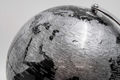 Mappamondo Elegante con Base in Acciaio e Sfera in Metacrilato - Diametro 25 cm Colore Nero