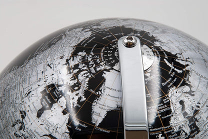 Mappamondo Elegante con Base in Acciaio e Sfera in Metacrilato - Diametro 25 cm Colore Nero
