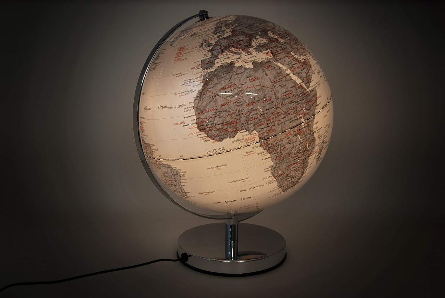 Globe lumineux avec base en acier et LED - Sphère en méthacrylate blanc et argent Ø 30 cm 