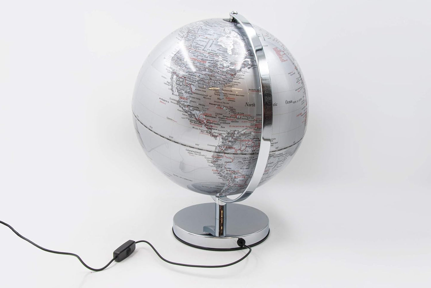 Globe lumineux avec base en acier et LED - Sphère en méthacrylate blanc et argent Ø 30 cm 
