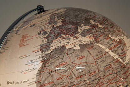 Globe lumineux avec base en acier et LED - Sphère en méthacrylate blanc et argent Ø 30 cm 
