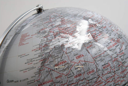 Globe lumineux avec base en acier et LED - Sphère en méthacrylate blanc et argent Ø 30 cm 