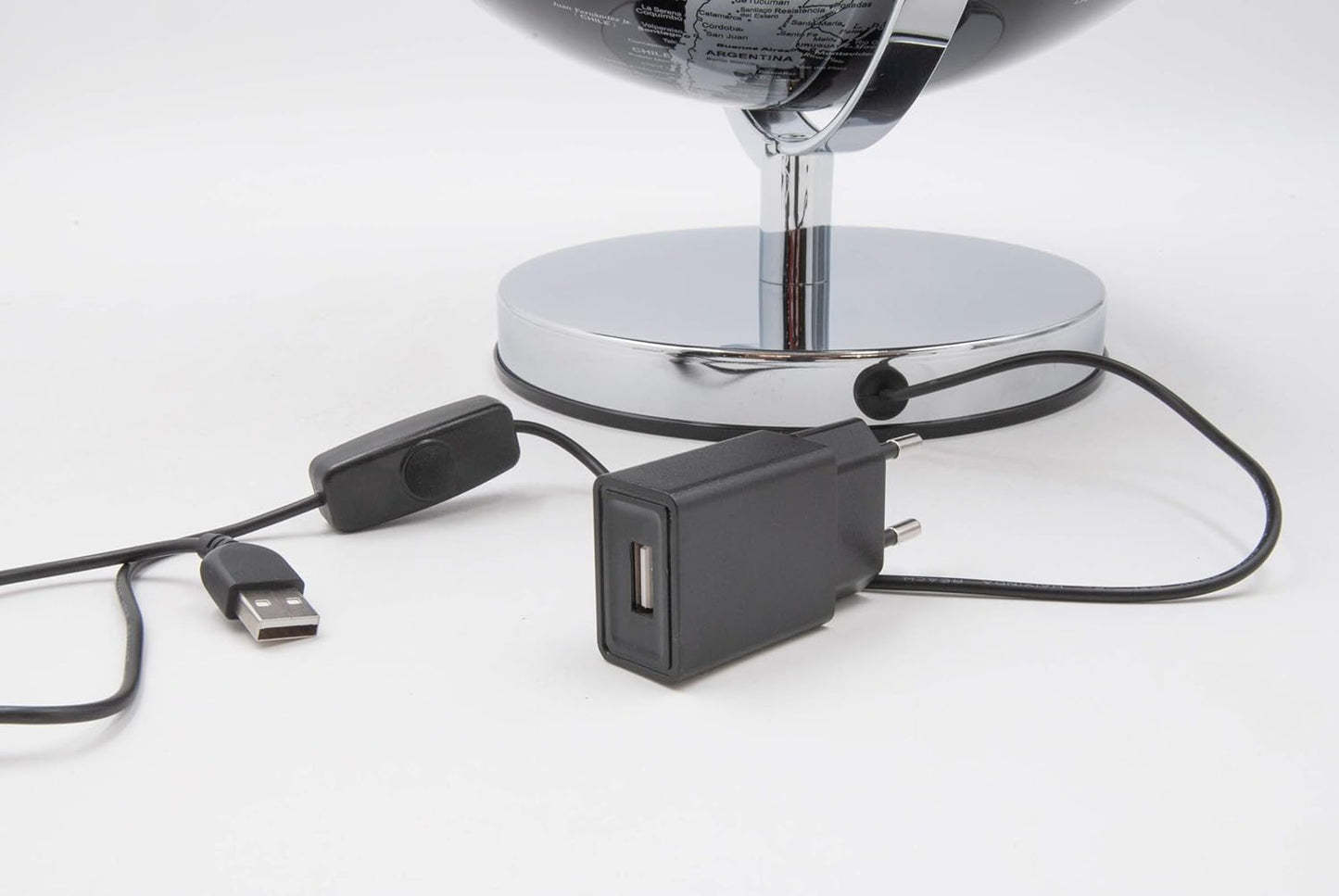 Globe lumineux décoratif avec éclairage LED - Base en métal argenté et sphère en méthacrylate Ø 30 cm