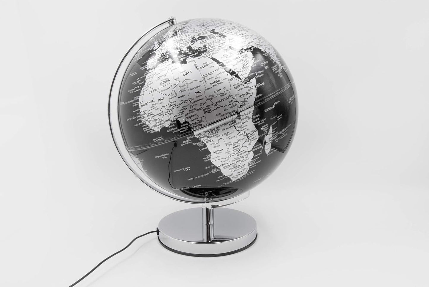 Globe lumineux décoratif avec éclairage LED - Base en métal argenté et sphère en méthacrylate Ø 30 cm