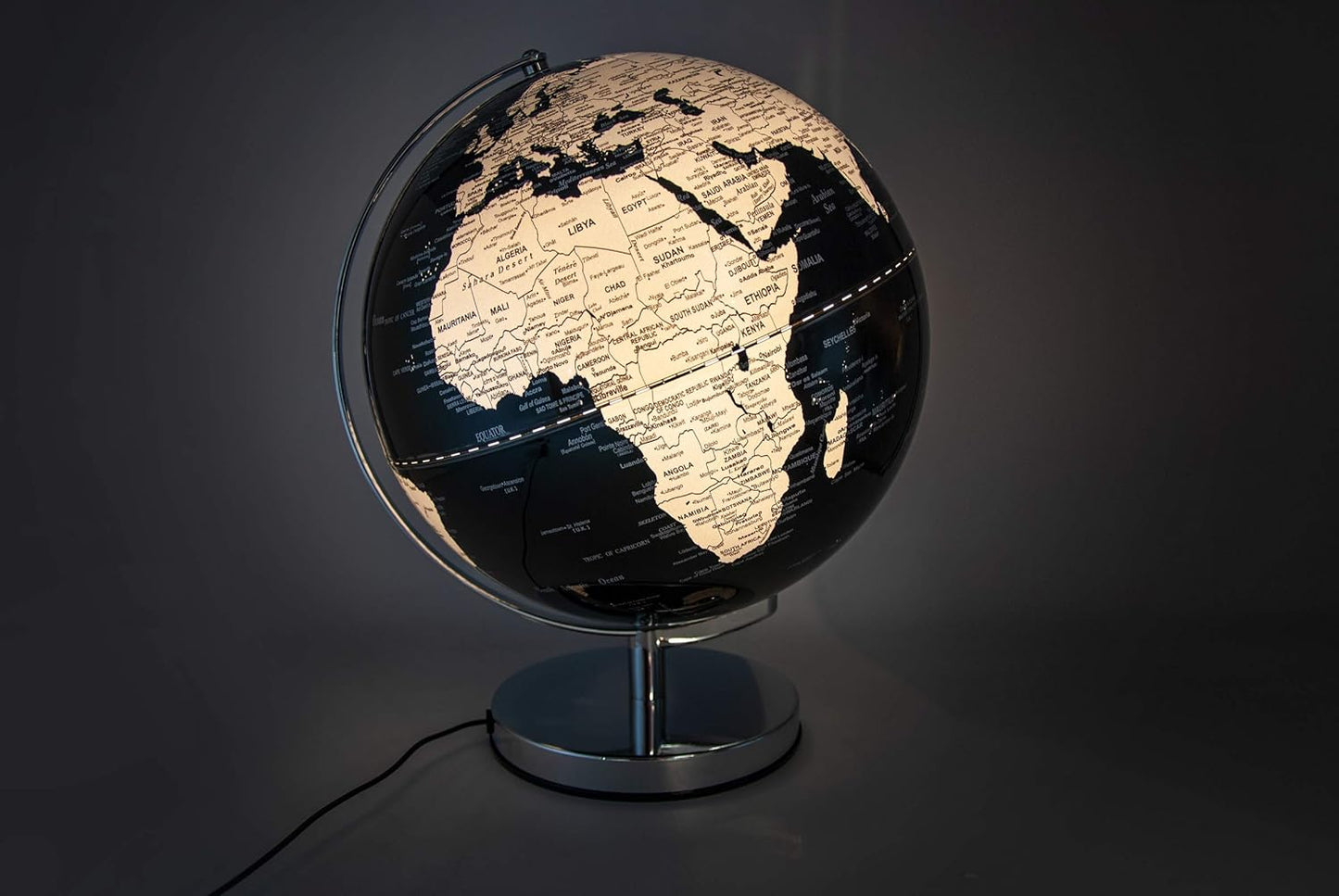 Globe lumineux décoratif avec éclairage LED - Base en métal argenté et sphère en méthacrylate Ø 30 cm