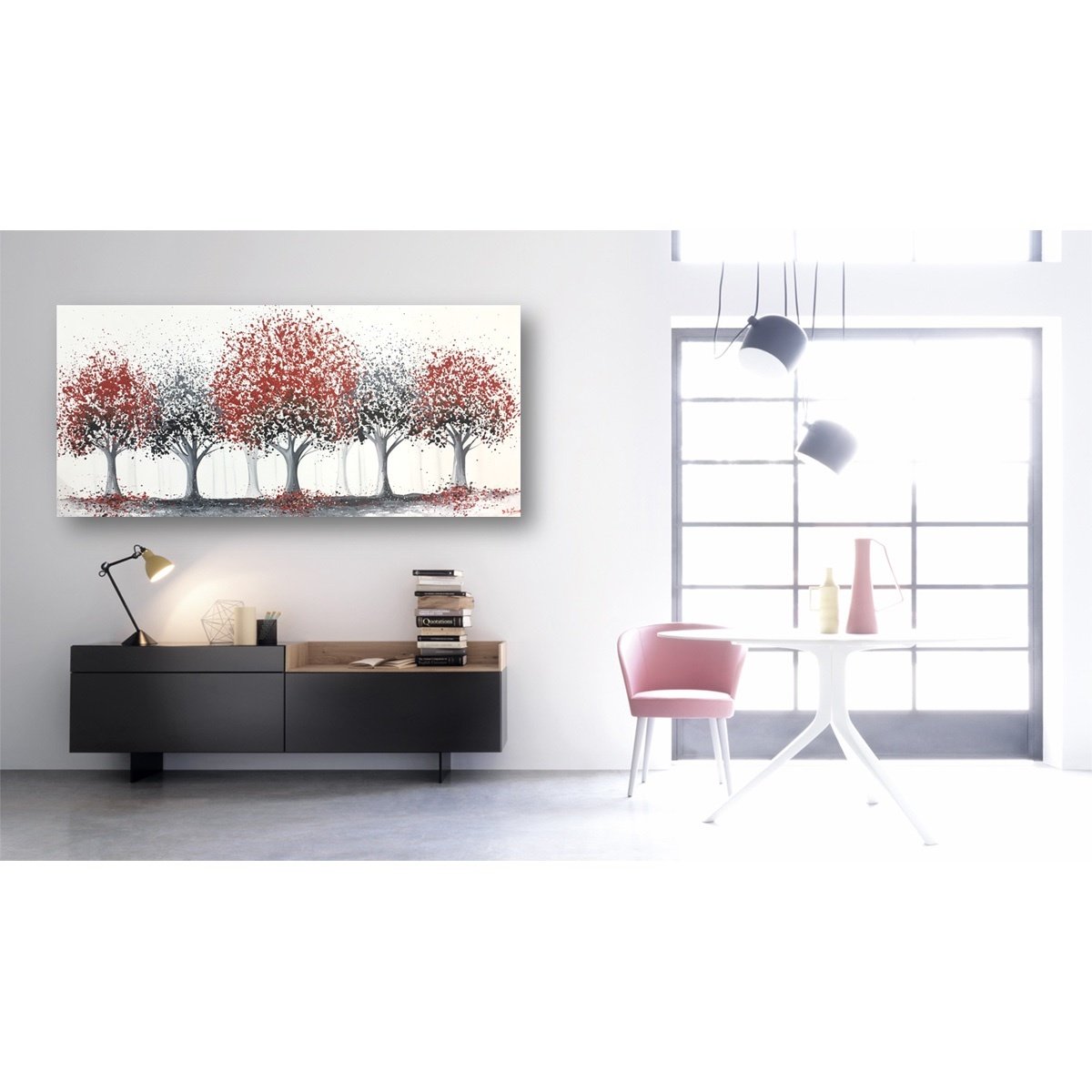 PEINTURE D'ARBRE SUR TOILE DE LIN SIMPLE AVEC CADRE EN SAPIN