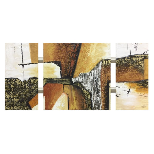 TOILES ABSTRAITES MULTIPLES AUX COULEURS MARRON CHAUDES AVEC DÉCORATIONS DORÉ