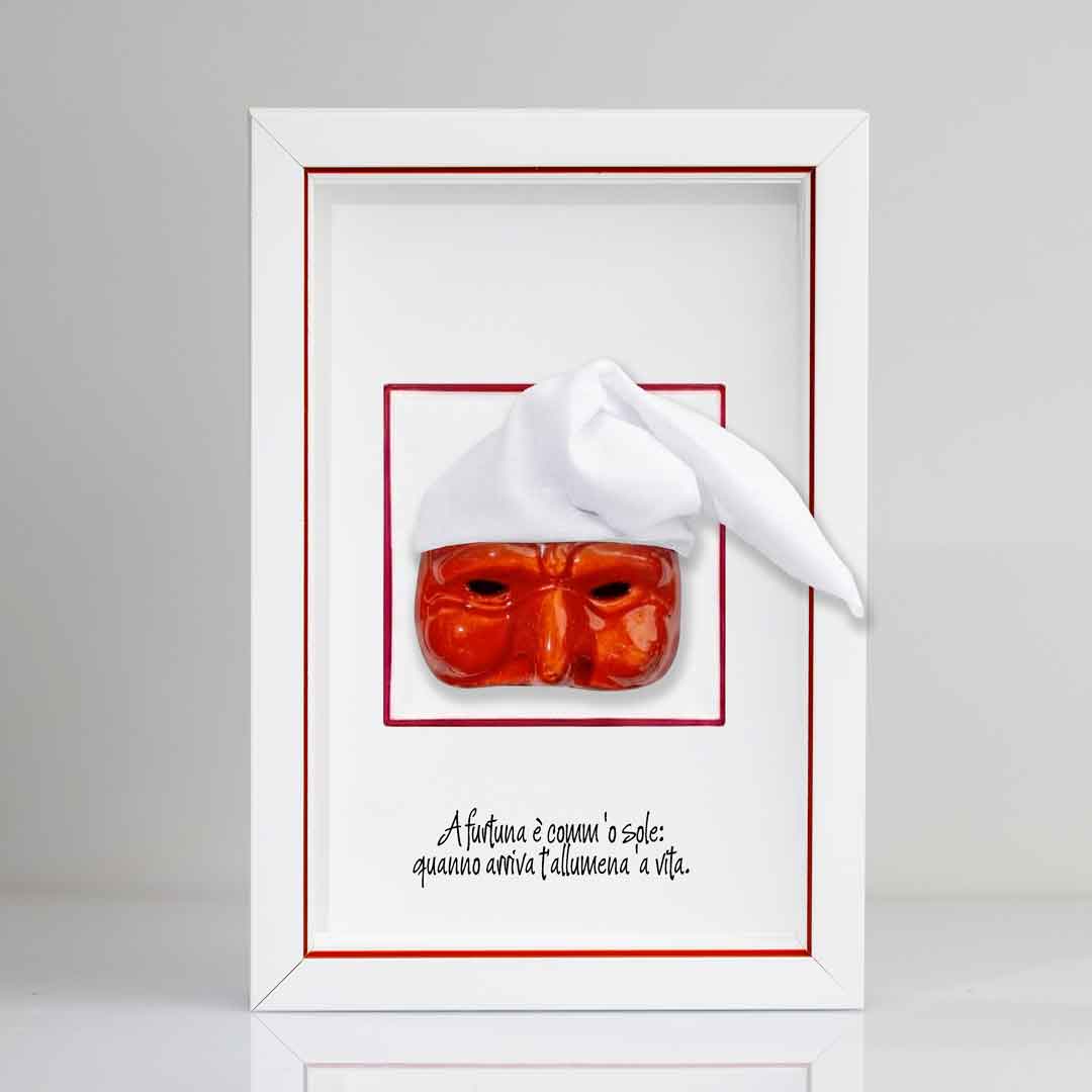 Masque Pulcinella avec cadre – Une œuvre artisanale napolitaine