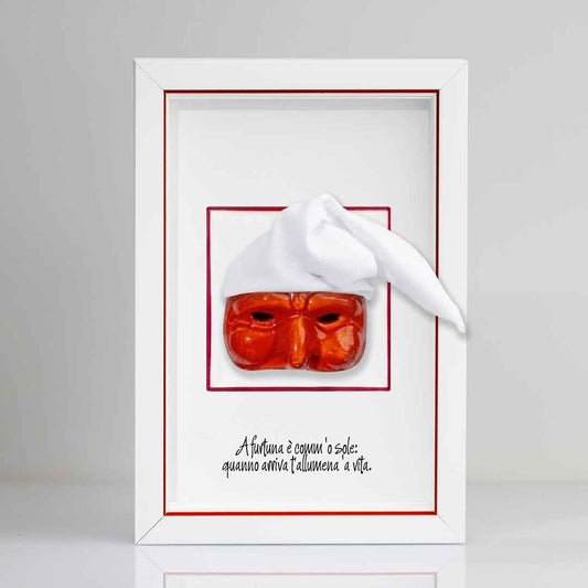 Masque Pulcinella avec cadre – Une œuvre artisanale napolitaine