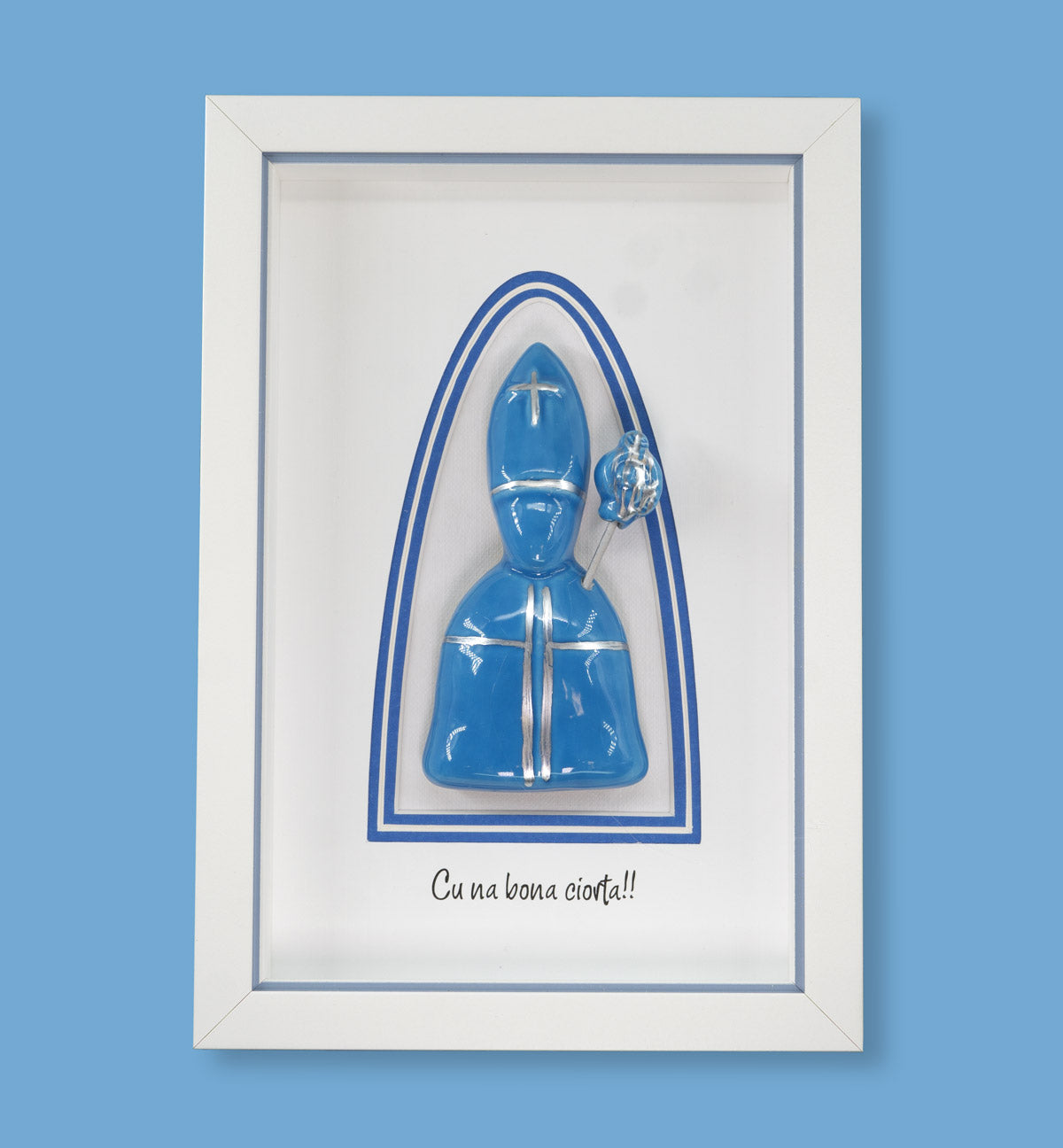 Blue Ceramic Icon of Saint Gennaro – 22x15 cm