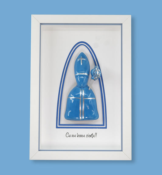 Blue Ceramic Icon of Saint Gennaro – 22x15 cm