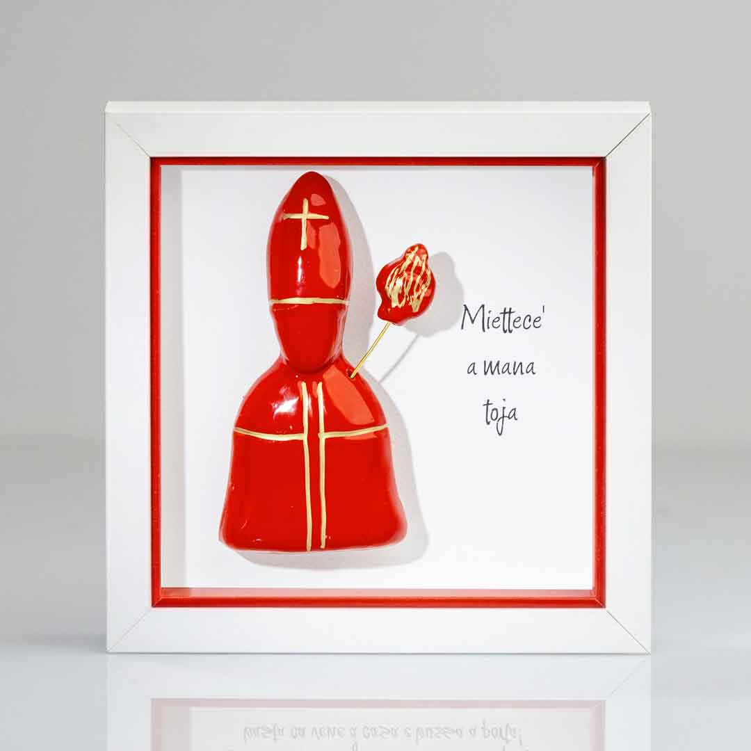 San Gennaro in Ceramica Rosso 16x16 cm Con Cornice e Scatola Regalo
