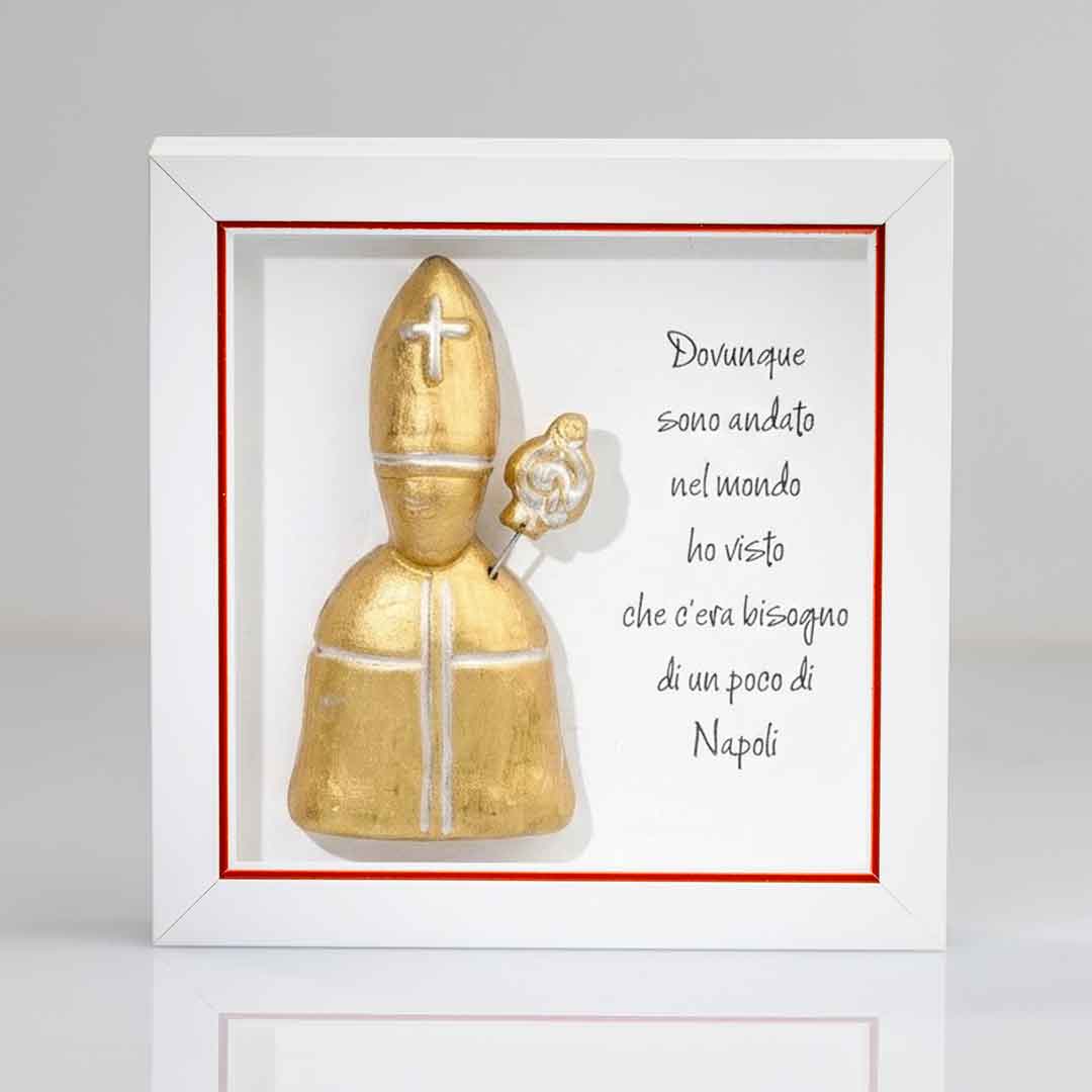 San Gennaro in Ceramica oro 16x16 cm Con Cornice e Scatola Regalo