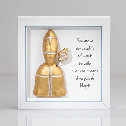 San Gennaro in Ceramica oro 16x16 cm Con Cornice e Scatola Regalo
