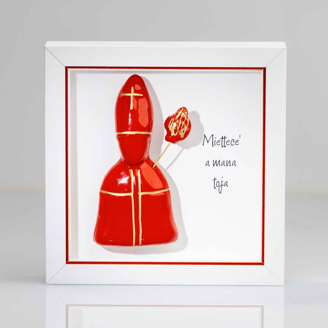 San Gennaro in Ceramica Rosso 16x16 cm Con Cornice e Scatola Regalo