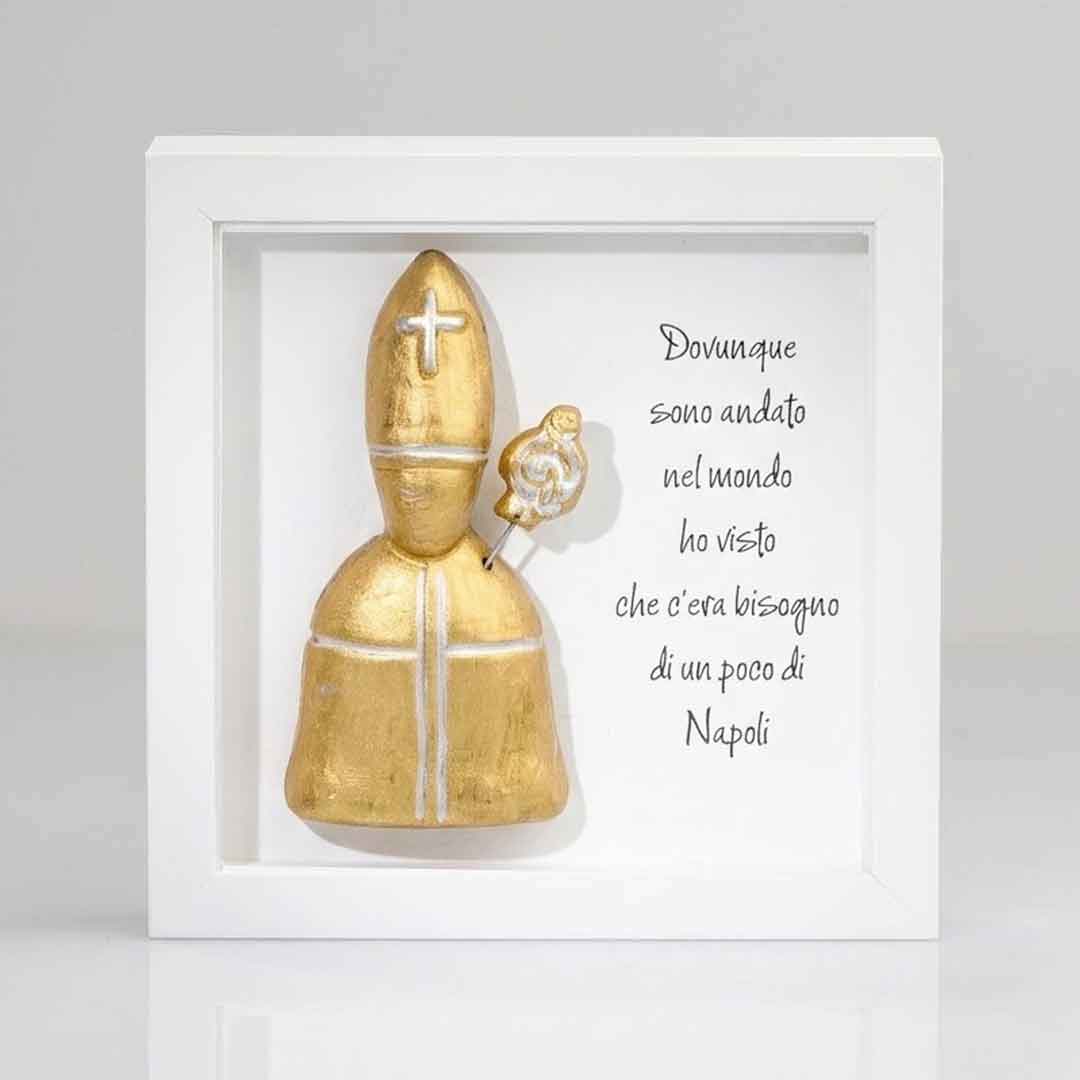 San Gennaro in Ceramica oro 16x16 cm Con Cornice e Scatola Regalo