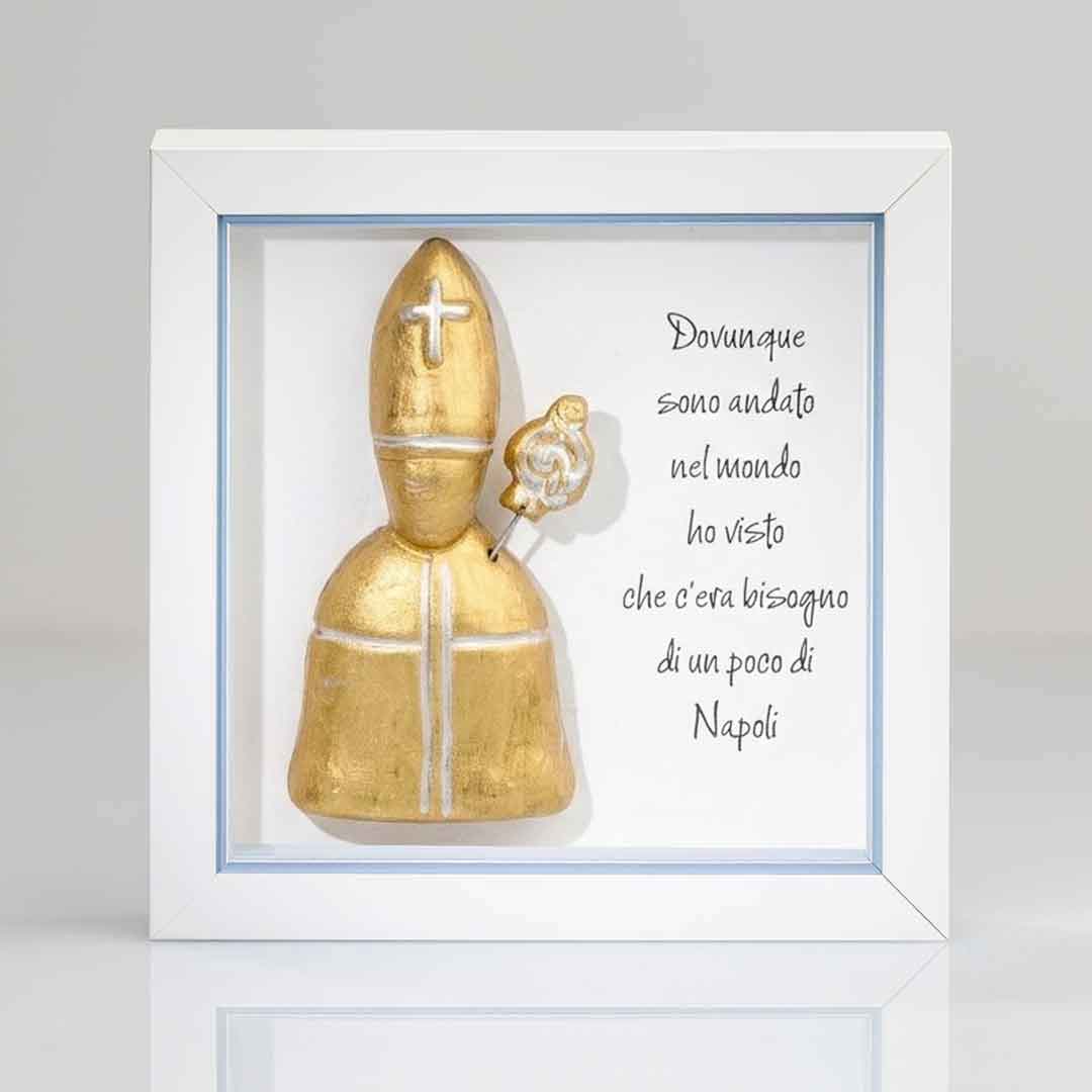 San Gennaro in Ceramica oro 16x16 cm Con Cornice e Scatola Regalo