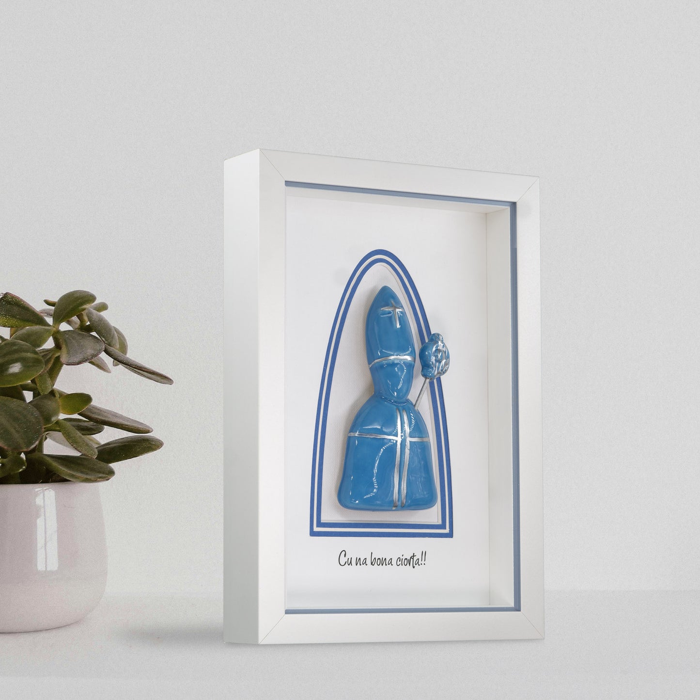 Blue Ceramic Icon of Saint Gennaro – 22x15 cm
