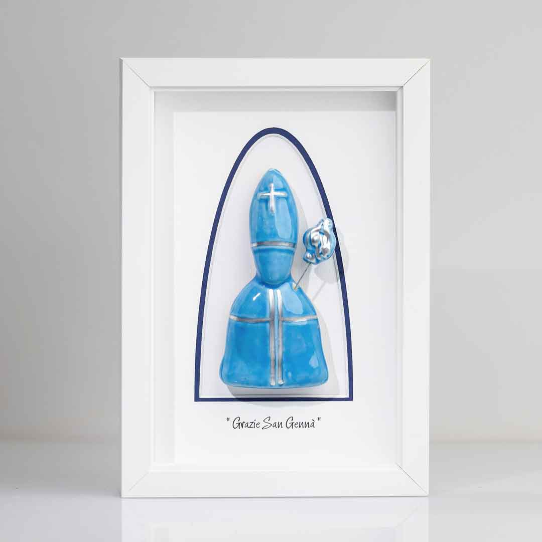 Blue Ceramic Icon of Saint Gennaro – 22x15 cm