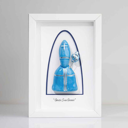 Blue Ceramic Icon of Saint Gennaro – 22x15 cm