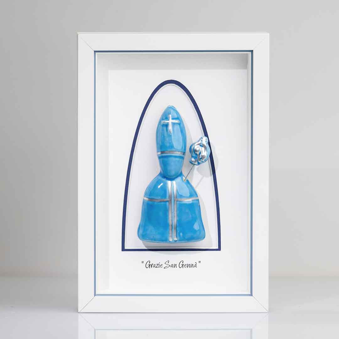Blue Ceramic Icon of Saint Gennaro – 22x15 cm