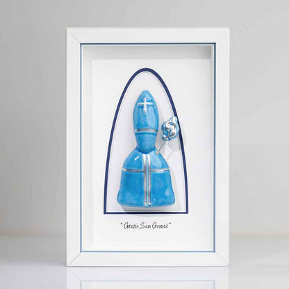 Blue Ceramic Icon of Saint Gennaro – 22x15 cm