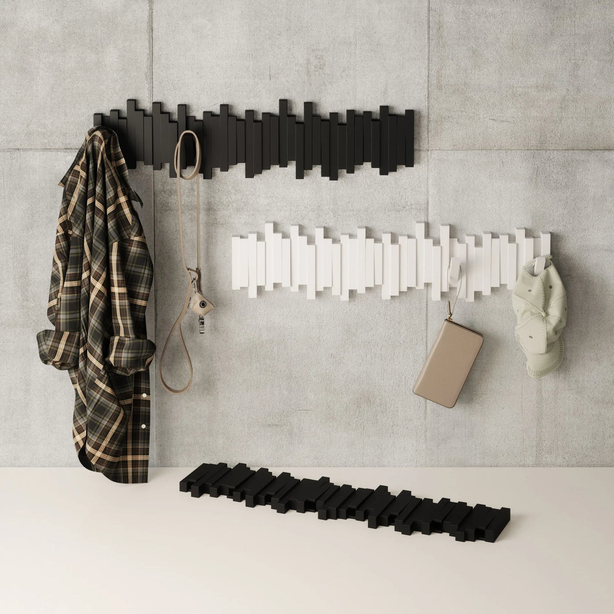 Appendiabiti da Parete a Scomparsa Sticks Bianco – 8 Ganci Umbra