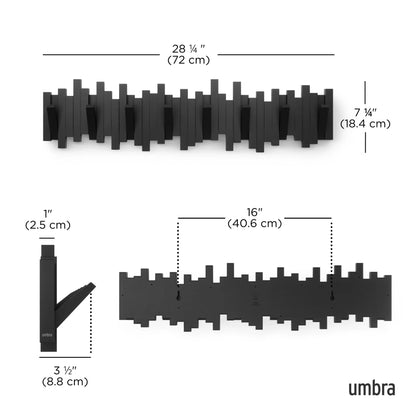 Appendiabiti da Parete a Scomparsa Sticks Nero –  8 Ganci Umbra