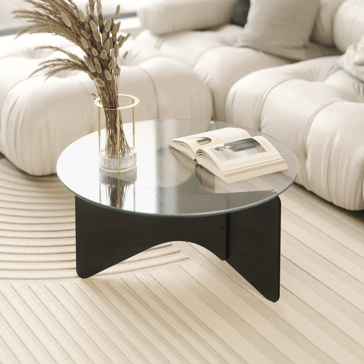 Tavolino da Caffè Rotondo in Vetro Tempra e Legno Madera – Umbra