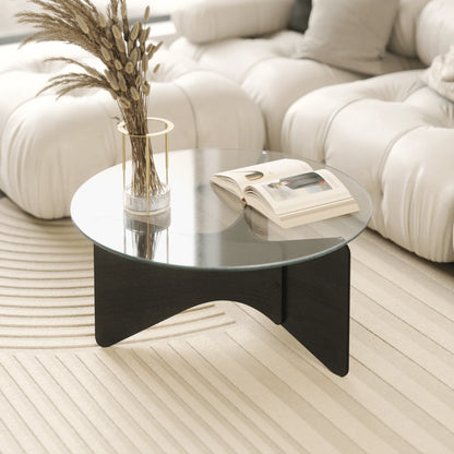 Tavolino da Caffè Rotondo in Vetro Tempra e Legno Madera – Umbra
