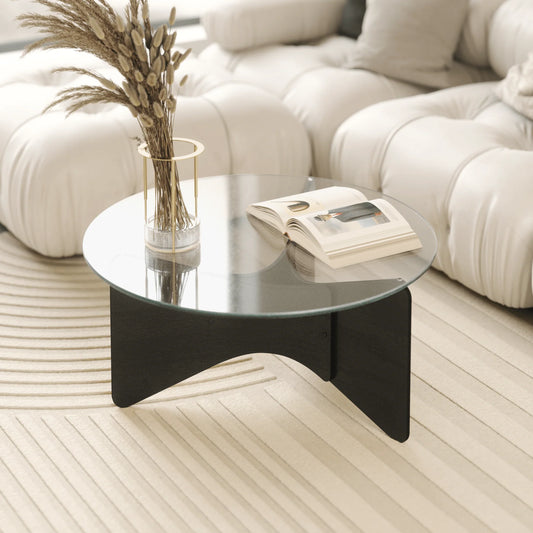 Tavolino da Caffè Rotondo in Vetro Tempra e Legno Madera – Umbra