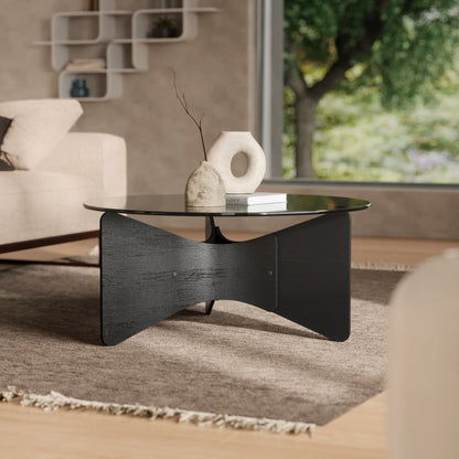 Tavolino da Caffè Rotondo in Vetro Tempra e Legno Madera – Umbra