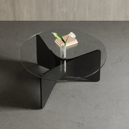 Tavolino da Caffè Rotondo in Vetro Tempra e Legno Madera – Umbra